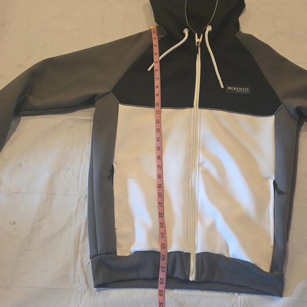 McKenzie Original Sportswear Men's Full-Zip Hooded‎ Jacket Black White Gray L